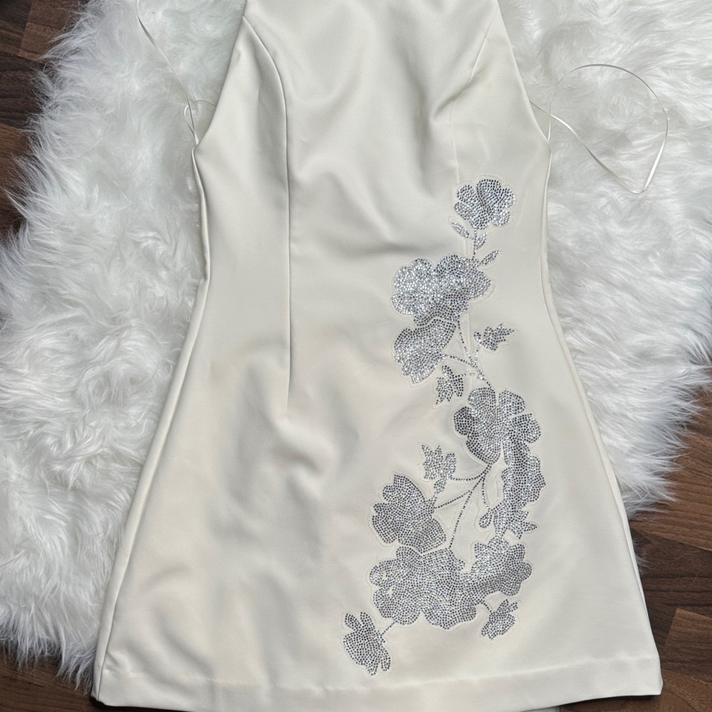 Zara White Jeweled Floral Print Neck Wrap Sleeveless Dress Womens Size Small - Picture 5 of 10